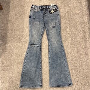 True Religion Light Blue Distressed Flare Jeans